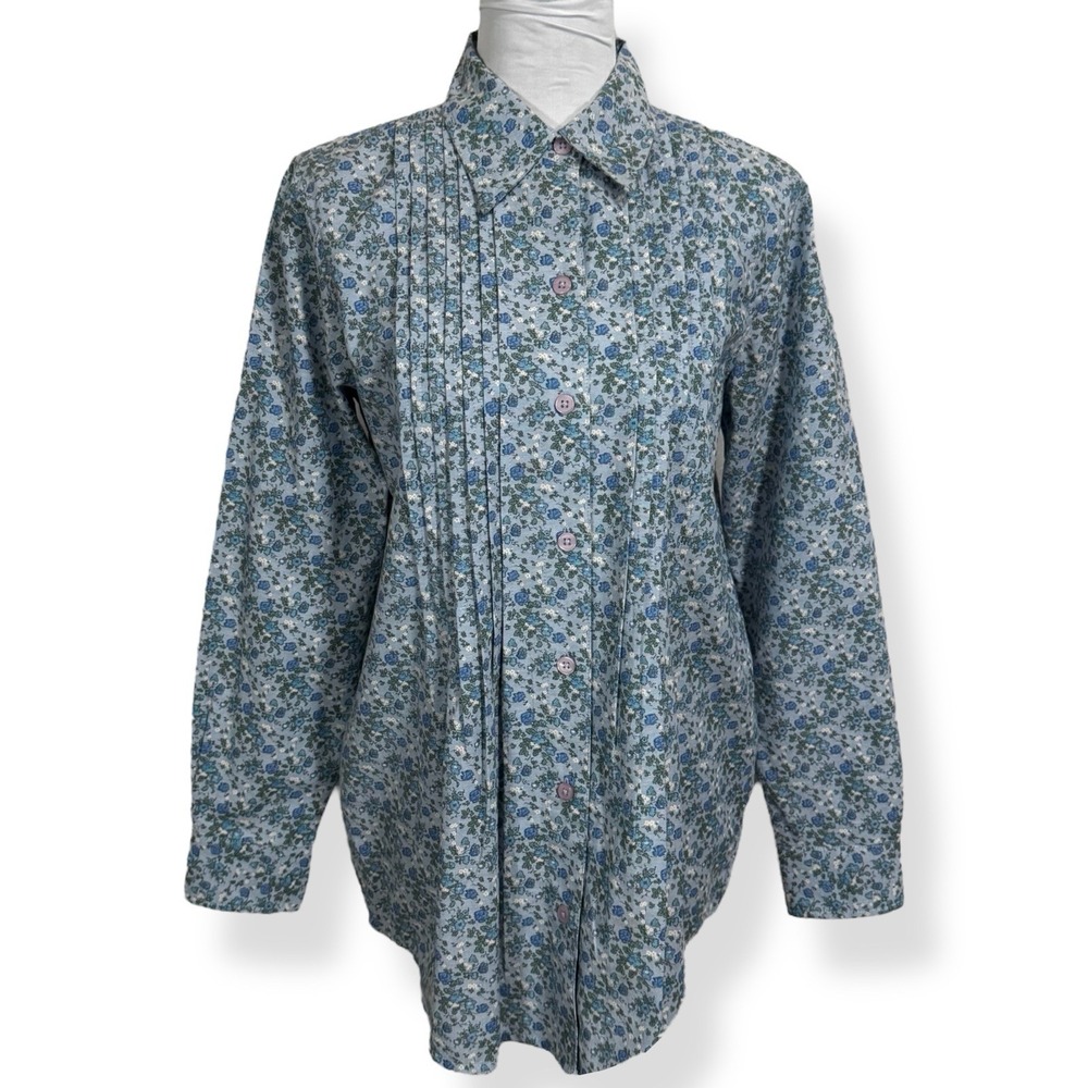 Vintage‎ Floral Pleated Tunic Size S Oversized Button Down Shirt Peasant Boho